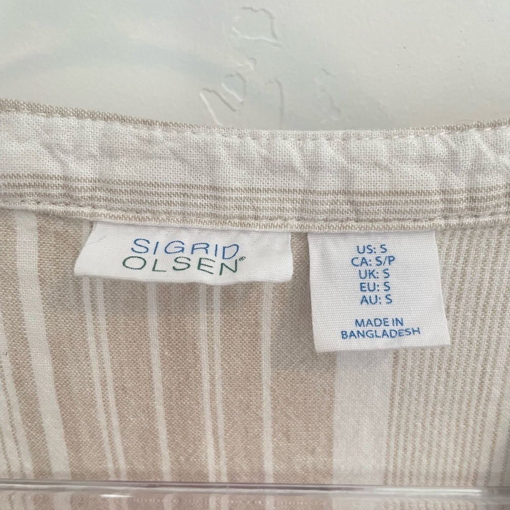 Sigrid Olsen Linen Blend Blouse Top S neutral minimal striped - Picture 5 of 8